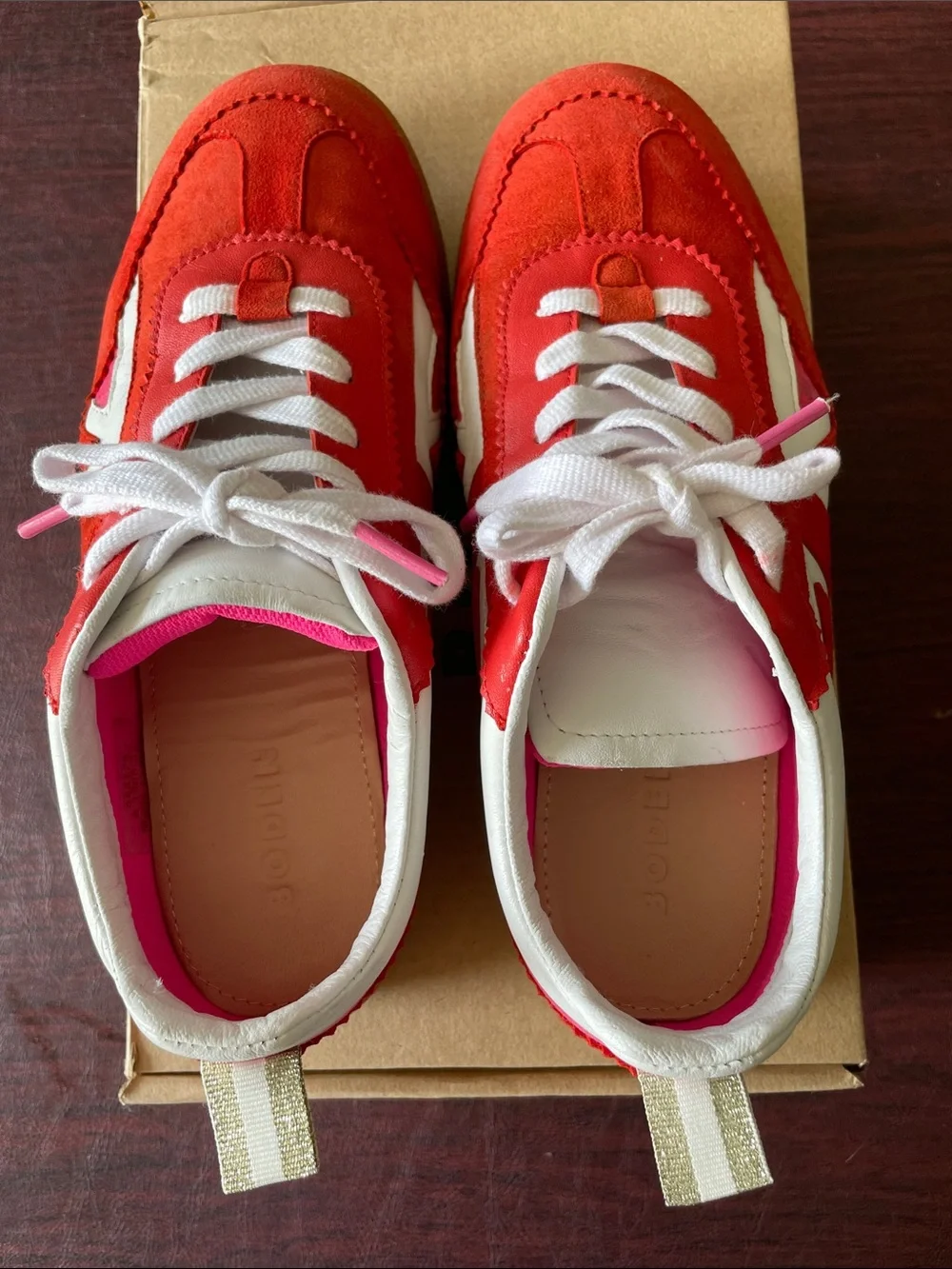Boden Red Suede with Pink Suede Accents & White Leather Accent Sneakers